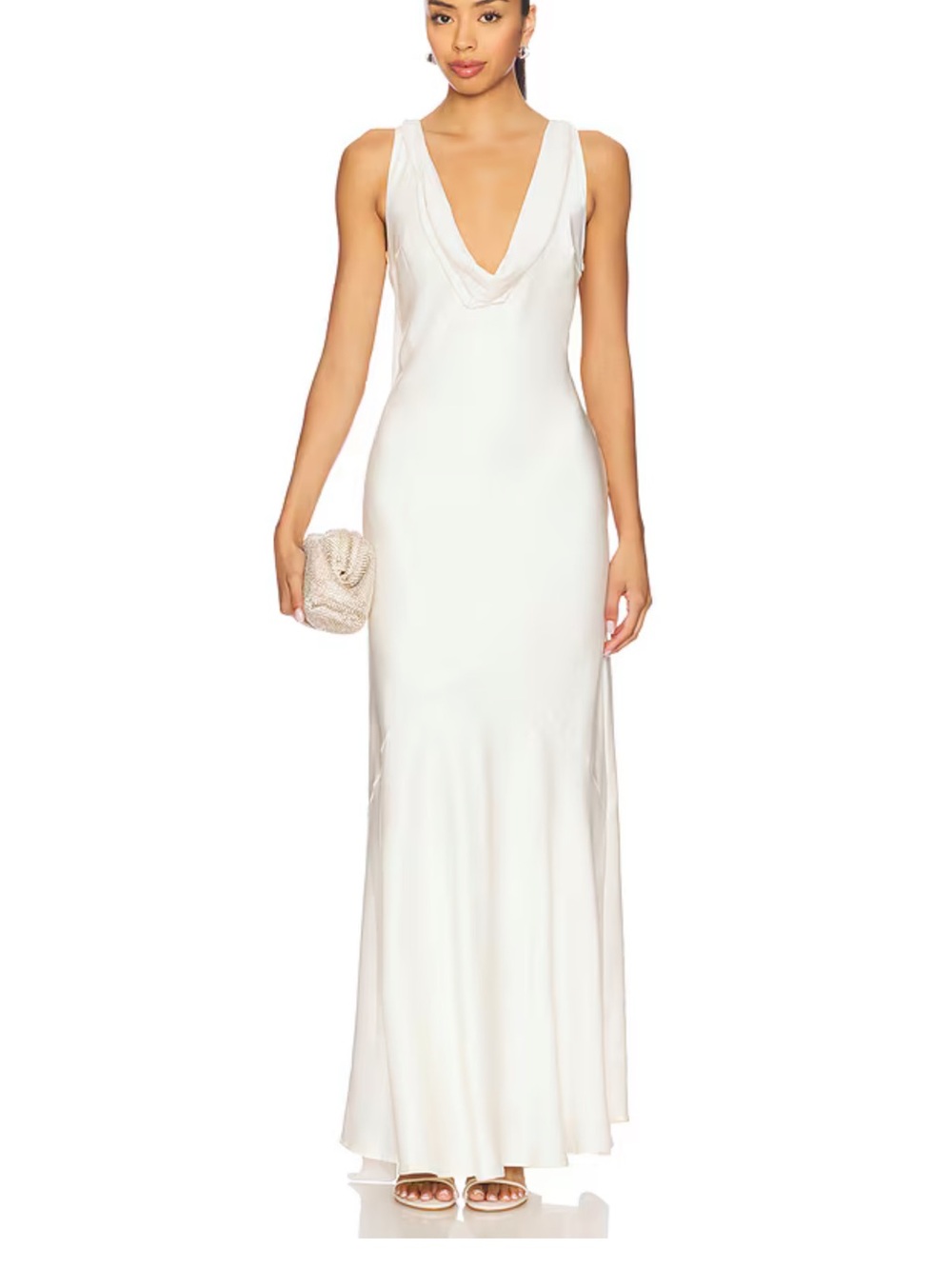 Cowl neck Ivory Maxi dress with detachable drapes
